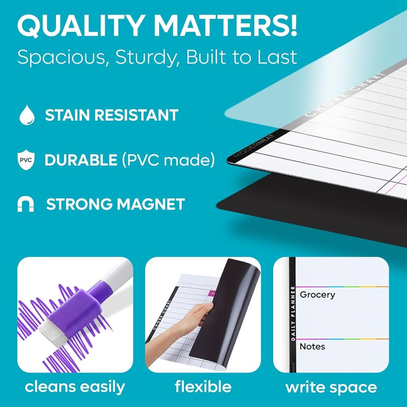 MODERNEAT Magnetic Chore Chart Dry Erase Whiteboard Set - Pocket Charts for Multiple Kids, Teens & Adults (15"x 11.5"), Daily to-Do, Grocery, Notes (9"x 7") -Behavior Chart for Fridge & 6 Fine Tip Markers - Image 3